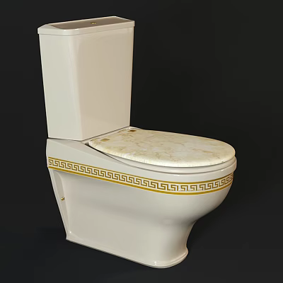 White Toilet With Patterned Seat And Yellow Greek Key Pattern Trim 3d model