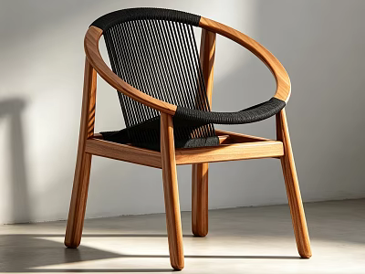 Minimalist Solid Wood Leisure Chair With Breathable Black Woven Rope Design For Home Relaxation 3d model