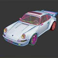 White Classic Porsche Sports Car With Rear Spoiler And Black Shiny Wheels