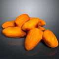 Heap of Golden Whole Almonds on Dark Background with Smooth Surface