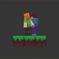 Two Minecraft Style Characters Standing on Green Block Platform Holding Sword 3d model