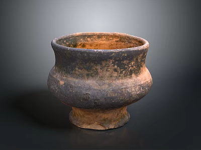 Ancient Ceramic Pot with Textured Surface and Sturdy Base on Dark Background 3d model