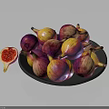 Fresh Purple And Yellow Figs On Black Plate With Sliced Half Showing Seeds