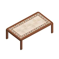 Rectangular Wooden Coffee Table With Tile Top And Decorative Border Pattern