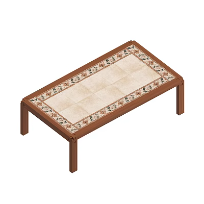 Rectangular Wooden Coffee Table With Tile Top And Decorative Border Pattern 3d model