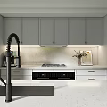 Modern Kitchen Interior With Island Counter Bar Stools Cabinets And Large Windows 3d model