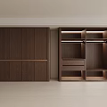 Modern Wooden Wardrobe Interior With Sliding Doors Open Shelves And Drawers