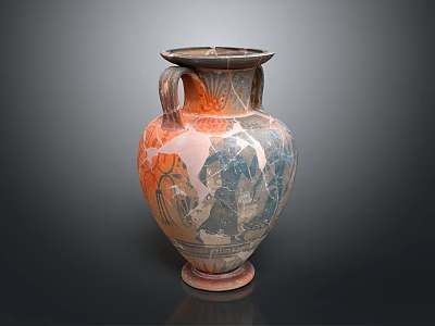 Ancient Greek Carved Amphora With Colorful Figural Patterns And Traditional Design 3d model