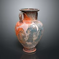 Ancient Greek Carved Amphora With Colorful Figural Patterns And Traditional Design