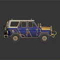 Vintage Off Road Car With Blue Body Gold Accents And White Roof Ornate Decorations
