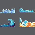Colorful Wave Illustrations In Various Artistic Styles With Blue Orange Decorative Patterns