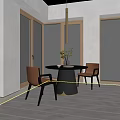 Modern Round Dining Table Set with Chairs Large Windows and Vase with Flowers 3d model