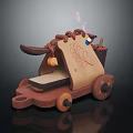 Wooden Cart With Open Book Featuring Leaf Design Decorative Rope And Feather