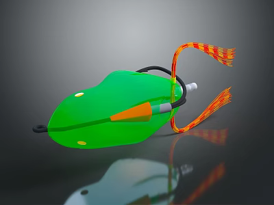 Green Decorative Ornament with Orange Accents Red and Yellow Checkered Tassels Shiny Surface 3d model