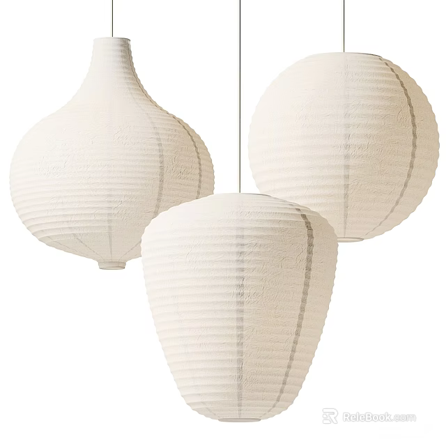 White Paper Lantern Pendant Lights With Striped Design For Home Interior Decor 3d model 