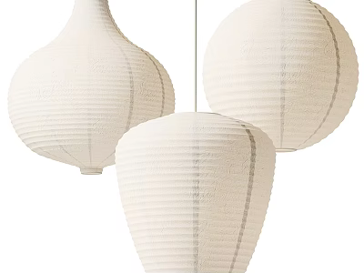 White Paper Lantern Pendant Lights With Striped Design For Home Interior Decor 3d model