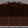 Traditional Wooden Wine Cabinet with Carved Patterns Glass Doors and Dragon Top Decorations