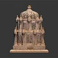 Intricately Carved Multi Layered Stone Building with Dome and Golden Decorations