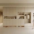Modern Shoe Cabinet Interior Design With Multiple Storage Cabinets Drawers and Decorative Lighting