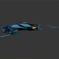 Futuristic Blue And Yellow Sci Fi Vehicle With Streamlined Design Transparent Cockpit And Tail Fins