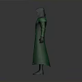 Green Robed Superhero Character With Glowing Chest Emblem And Hooded Mask
