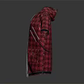 Stylish Red Short Sleeved Coat With Zipper Pockets Plaid Lining And Sleek Silhouette