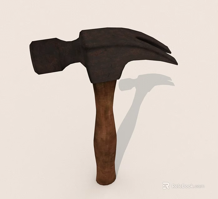 Rustic Vintage Hammer With Wooden Handle And Metal Head Casting Shadow 3d model
