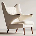 Modern White Leather Leisure Chair With Button Tufted Backrest And Wooden Arms