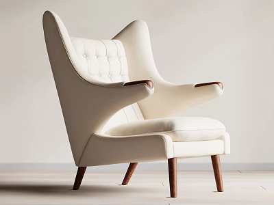 Modern White Leather Leisure Chair With Button Tufted Backrest And Wooden Arms 3d model