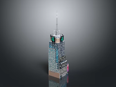 Modern Tall Office Building with Glass Curtain Wall and Green Top Design Elements 3d model
