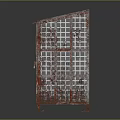 Decorative Ornament Set with Rusty Metal Cage Roof Top Yellow Warning Signs and Red Labels