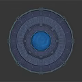 Cartoon Style Circular Platform With Blue Glowing Center Ring Design Shining Sparkles And Red Base