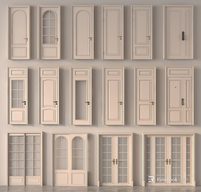Various Interior Door Designs With Glass Panels And Wooden Frames For Home Decor 3d model 