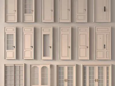 Various Interior Door Designs With Glass Panels And Wooden Frames For Home Decor 3d model