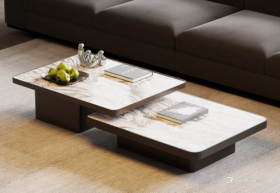 Modern Staggered Double Layer Marble Top Coffee Table For Stylish Contemporary Living Room Interior 3d model 