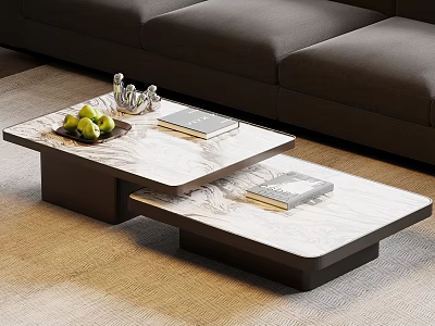 Modern Staggered Double Layer Marble Top Coffee Table For Stylish Contemporary Living Room Interior 3d model