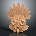 Traditional Tribal Wooden Mask With Feathered Headdress And Carved Facial Features