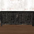 Vintage Style Black Wooden Console Cabinet Sideboard On Wooden Floor With Textured Wall