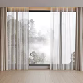 Beige Thick Curtains With White Sheer Panels And Natural Scenery Outside Window