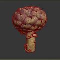 Fresh Purple Artichoke With Tightly Packed Leaves And Green Stem Against Dark Background