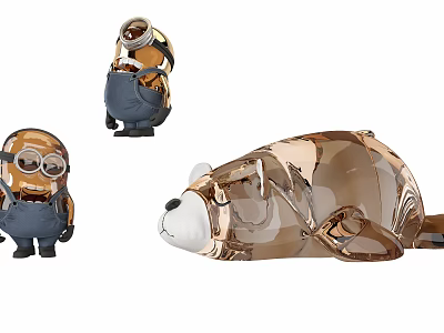 Cute Minions Dolls With Goggles Overalls And Transparent Bear Plush Toy Design 3d model