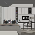 Modern Tatami Bedroom Interior Design With White Cabinets Desk TV And Window Blinds