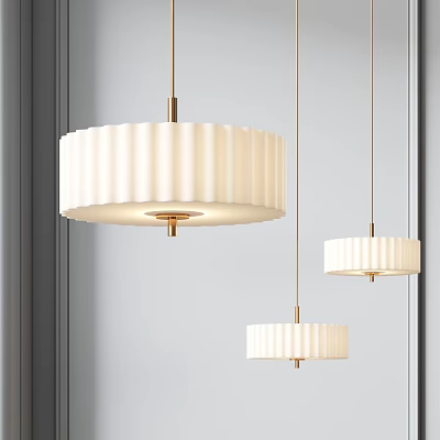 Modern White Pendant Lights With Pleated Shades And Metal Frames For Interior Decor 3d model