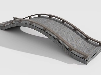 Traditional Curved Arch Bridge With Brick Deck And Wooden Railings Design 3d model