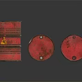 Industrial Equipment Featuring Three Red Rustic Barrels With Shiny Reflective Surfaces