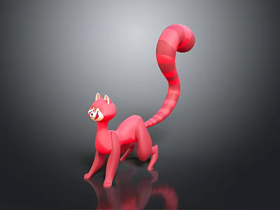 Pink Feline Creature With Long Red Striped Tail In 3D Stylized Design 3d model