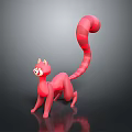 Pink Feline Creature With Long Red Striped Tail In 3D Stylized Design