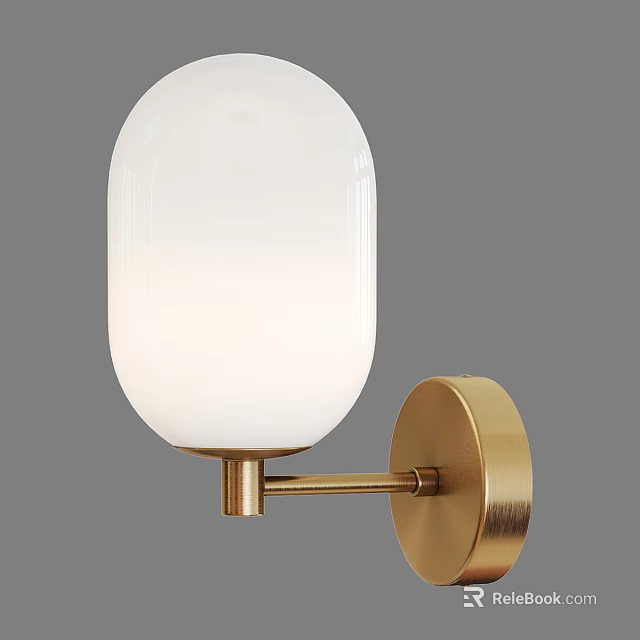 Modern Wall Lamp With Golden Metal Base And White Glass Shade 3d model 