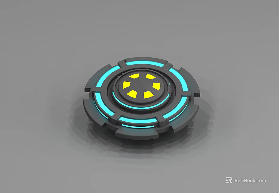 Modern Road Infrastructure With Circular Structure Blue Glowing Rings And Yellow Star Patterns 3d model