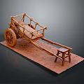 Traditional Handcrafted Wooden Cart Model With Wheels Frame And Small Stool